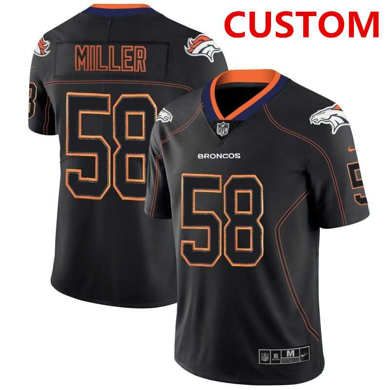 Mens Denver Broncos Custom NFL 2018 Lights Out Black Color Rush Limited Jersey